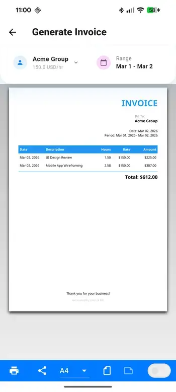 App Invoicing Screen